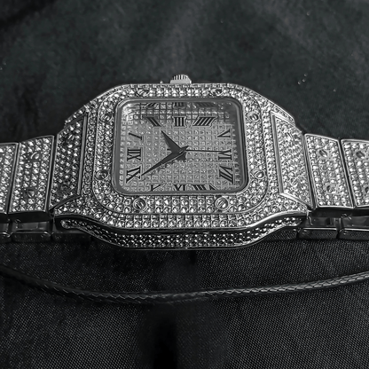 Iced Out Men Watch Luxury Square Roman Dial with Gift Box