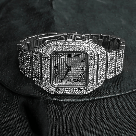 Iced Out Men Watch Luxury Square Roman Dial with Gift Box