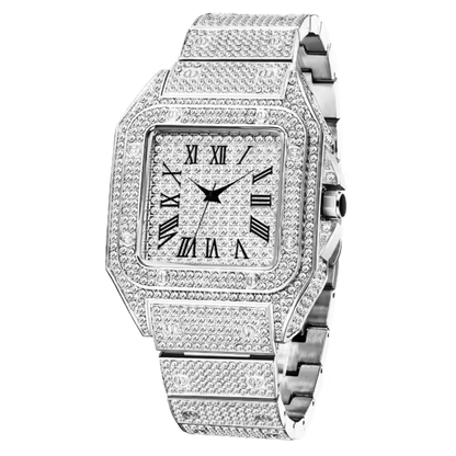 Iced Out Men Watch Luxury Square Roman Dial with Gift Box