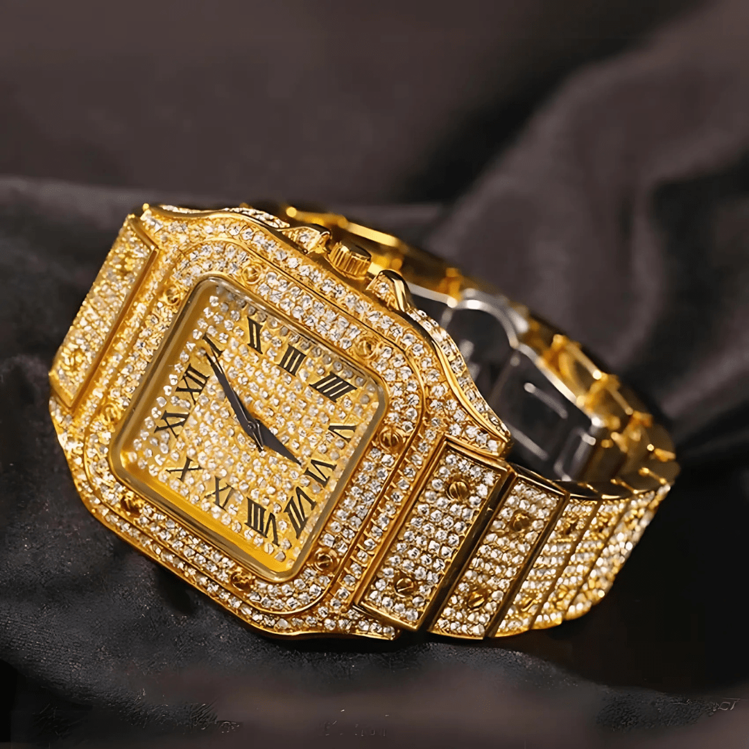 Iced Out Men Watch Luxury Square Roman Dial with Gift Box