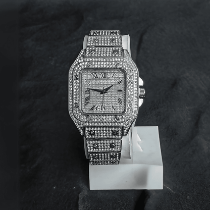 Iced Out Men Watch Luxury Square Roman Dial with Gift Box